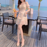 Drespot-Fairy Vintage Floral Dress Women Patchwork Split Elegant Korean Party Dress Casual Holiday Evening Beach Dress Women 2021 Summer