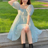 Drespot-Sweet Floral Mesh Dress Women Elegant Princess Vintage Party Mini Dress 2024 Female French High Street Korean Fairy Dress Summer