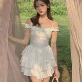 Drespot-2024 Summer Kawaii Party Strap Dress Women Casual Holiday Beach Sexy Mini  Dress Designer Ruffles Sweet Princess Fairy Dress Y2K
