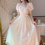Drespot-Elegant Princess Dress Women Vintage Lace-up Party Long Fairy Dresses for Women 2022 Spring Victorian Wedding Midi Dress Korean