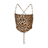 Drespot-Sexy Tanks Crop Top Women Leopard Backless Bandage Lace-up Summer Sling Open Back Camisoles Vest  fashion streetwear