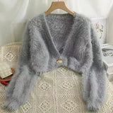 classy winter outfits Women's Faux Mink Wool Knitted Cardigan Autumn and Winter New Fashion One Button Soft Glutinous Loose Furry Coat Short