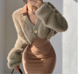 classy winter outfits Women's Faux Mink Wool Knitted Cardigan Autumn and Winter New Fashion One Button Soft Glutinous Loose Furry Coat Short