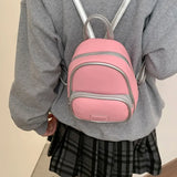 Drespot- Fashion Pink Backpack for Women Contrast Color Small Vintage College Style 2024 Cute Backpack Harajuku Leather Elegant Bag