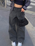 Drespot y2k Cargo Pants Drawstring Low Rise Baggy Straight Casual Pants Women Streetwear All-Match Trousers Harajuku 90s Legging