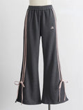 Drespot- Korean Fashion Bow Sweatpants Women Y2K Fairycore Cute Gray Jogger Pants Oversized Harajuku Sweet Girly Flare Trousers