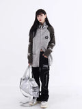 Drespot Y2k Harajuku Streetwear Star Graphics Sweaters Korean Grunge Zip Up Knitted Tops American Vintage Grey Cardigans Women