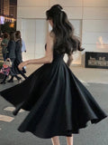 Drespot-French Vintage Black Evening Party Dress Women 2023 Summer Elegant Romantic Prom Vestidos Korean A-line Graduation Dresses