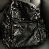 Drespot- Y2k Black Womens Backpack Vintage Fashion Gothic Soft Pu Leather School Backpack Large Capacity Men Casual Original Bag Sac