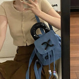 Drespot-Denim Small Backpack Korean Fashion Harajuku Style 2024 New Student Backpack Sweet Cute Casual Luxury Female Kawaii Bag