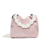 Drespot-Elegant Womens Handbag Pink Pearl Small Leather Fashion Shoulder Bag 2024 New Casual Exquisite Designer Female Bucket Bag
