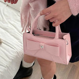 Drespot- Pink Womens Handbag Cute Bow Small Pu Leather Fashion Elegant Casual Shoulder Bag Literary Advanced Female Crossbody Bag
