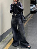 Drespot-Y2K Vintage Black Baggy Jeans Women Streetwear Grunge Oversized Wide Leg Denim Pants Harajuku Retro 90s Basic Trousers