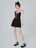 Drespot Y2k Hotsweet Kawaii Ruffle Dress Soft Mori Sweet Preppy Style School Black 2023 Autumn Mini Short Party Dresses Student