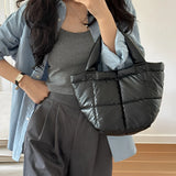 Drespot-Designer Puffy Shoulder Tote Bag for Women 2023 Quilted Space Cotton Padded Large Capacity Handbag Winter Shopper Top Handle Bag