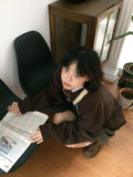 Drespot Vintage Brown Graphic Sweatshirts Women Japanese Style 90s Streetwear Oversize Hoodies Harajuku Korean Long Sleeve Tops