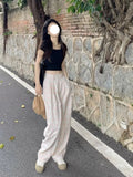 Drespot- Korean Fashion Sweet Plaid Pants Women Harajuku Girly Fairycore Checked Trousers Female Y2K Oversized Wide Leg Pantalones