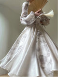 Drespot-Vintage Prom Robe Long Dresses for Women Princess A-Line Party Dress Long Sleeve Autumn Spring Printed Slim Wedding Vestidos New