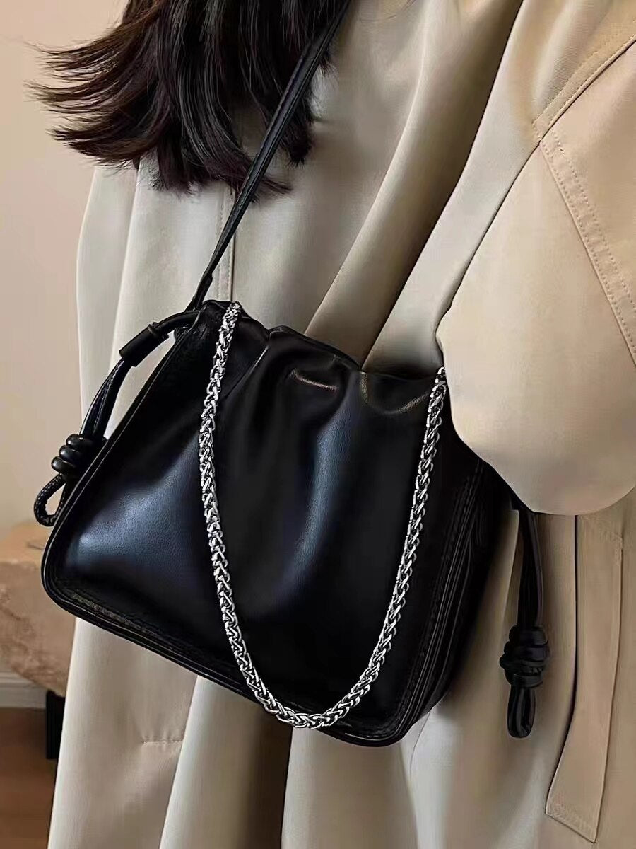 Drespot Simple Fashion Pleated Women's Shoulder Bag Large Capacity Chain Ladies Messenger Bags Solid Color Pu Leather Female Handbags