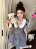 Drespot Sweet Kawaii Cute Mini Dress Flying Sleeve Vintage Peter Pan Collar Short Party Dresses 2023 New Fashion