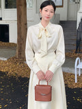 Drespot-Vintage Skirt Set Women Long Up Elegant Top A-Line Midi Skirts Slim Office Lady 2 Piece Sets Fashion Suit Spring Autumn New