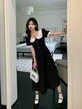 Drespot-Korean Version Popular Vintage Doll Collar Dress For Women Preppy Style 2024 Summer Black Long Dresses y2k Elegant Party Dresses