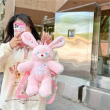 Drespot-Cute Bunny Womens Backpack Original Doll Kawaii Lolita Jk Plush Student Bag Fluffy Sweet Girls Harajuku Fashion Daily Bag