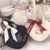 Drespot- Melody Cute Womens Shoulder Bag Love Heart Shape Embroidery Lolita Jk Handbag Leather Casual Sweet New Ladies Crossbody Bag