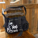 Drespot- Y2k Vintage Shoulder Bag for Women Denim Letter Print American Retro Street Messenger Bag Washed Large Capacity Handbag Sac