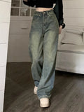 Drespot- Y2k Baggy Wide Leg Jeans Women Vintage Streetwear Washed Denim Pants Grunge Basic Slouchy Blue Trousers Femme Spring