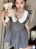 Drespot Sweet Kawaii Cute Mini Dress Flying Sleeve Vintage Peter Pan Collar Short Party Dresses 2023 New Fashion
