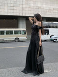 Drespot-Black Evening Dresses Chic and Elegant Woman Dress Set Two-piece Casual Korean Style Sleeveless Long Wedding Party Dress