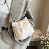 Drespot-Elegant Womens Handbag Pink Pearl Small Leather Fashion Shoulder Bag 2024 New Casual Exquisite Designer Female Bucket Bag
