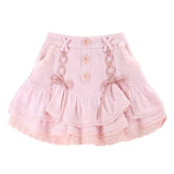 Drespot-Japanese Sweet Soft Knitted Skirt Women Pink Lace Designer Casual Mini Skirt Spring Korean Party High Waist Vintage Clothes 2022
