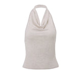 Drespot- Sexy Backless Pleated Top Summer Apricot Casual Fashion Vest 2024 Beach Party Sleeveless Minimalist Short Top Women's