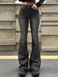 Drespot-Women Flare Stretch Moustache Jeans Fashion Skinny Bell Bottom High Waist Gray Denim Pants Lady Classic Y2K Punk Long Trousers