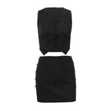Drespot- Sexy Black Short Uniform 2 Piece Set Summer V-Neck Tank Top With Skinny Mini Skirt Y2K Style Streetwear Women Outfit