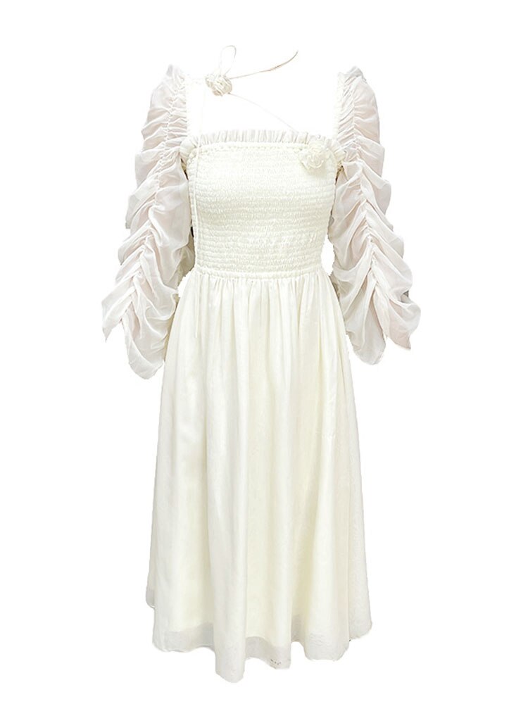 Drespot Elegant Dresses for Women Long Sleeve Streetwear Vintage Dress Fairycore A Llne Solid Draped 2023 New Spring Summer Dress