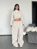 Drespot- Y2K Streetwear Khaki Pants Sets Women Gorpcore Vintage 90s Beige Tracksuit Oversized Kpop Fashion Harajuku Two Piece Set