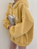 Drespot Women Kpop Loose Oversize Hooded Sweatshirt Long Sleeve Zipper Pullovers Letter Print Hoodie 2023 Autumn Winter