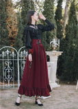 Drespot-Vintage Gothic Two Piece Dress Sets Women Black Lace Ruffle Blouse + Lace-up Midi Skirt 2024 Winter Court Retro Casual Suits Y2k
