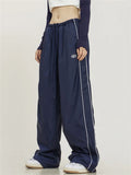 Drespot-Y2K Vintage Gray Track Pants Women Gorpcore Streetwear Blue Sweatpants Oversize Korean Fashion Harajuku Black Joggers