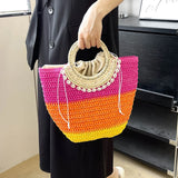 Drespot-Summer Handmade Straw Bags for Women Handbags Rattan Boho Drawstring Basket Bag Large Hand-Woven Top Handle Crochet Beach Totes