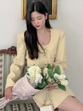 Drespot-Spring Autumn New Skirt Set 2 Piece Sets Women Outfit Long Sleeve Short Coat A-Line Mini Skirts Korean Chic Elegant Fashion Suit