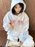 Drespot- Kawaii Bow Print Hoodies Women Y2k Long Sleeve Sweatshirt Oversized Sweet Girl Causal Loose Autumn Winter Clothes Ins