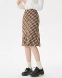 Drespot Women Petite Bias Midi Skirt In Check