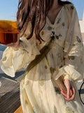 Drespot-French Vintage Floral Fairy Dress Women Casual Elegant Beach Style Party Dress Chiffon One Piece Dress Korean Women Summer 2023