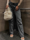 Drespot-Women Straight Denim Pants Side Pockets Ripped Cutout Long Streetwear Casual Fall Spring Baggy Trousers Y2K Cargo