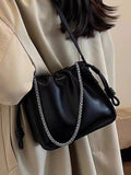 Drespot Simple Fashion Pleated Women's Shoulder Bag Large Capacity Chain Ladies Messenger Bags Solid Color Pu Leather Female Handbags