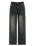 Drespot- Y2K Rhinestone Black Jeans Women Vintage 90s Diamond Baggy Denim Pants Oversized Harajuku Streetwear Wide Leg Trousers